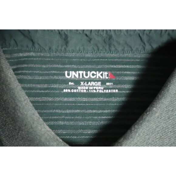 Untuckit Miro Polo Shirt Mens XL Green Striped Spread Collared Logo Embroidered - Picture 5 of 9